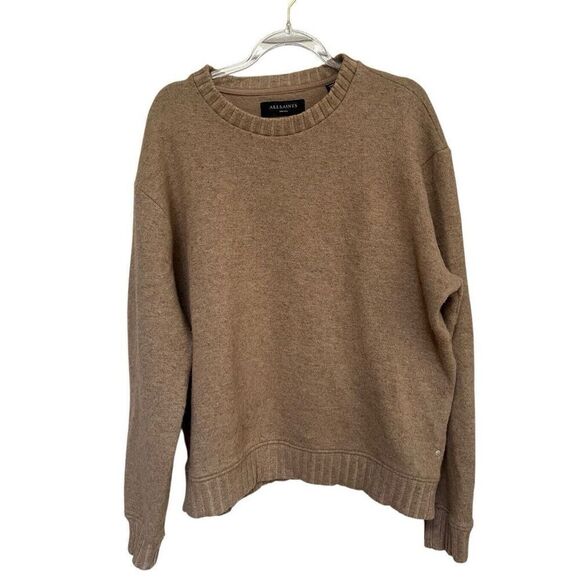 All Saints Distressed Wool Blend Tan CREWNECK Sweater Women’s Oversized S - Picture 1 of 9